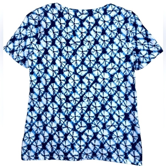 Talbots Petite PS Blue Tie Dye Print Short Sleeve Tee Casual Boho Chic - Picture 3 of 7